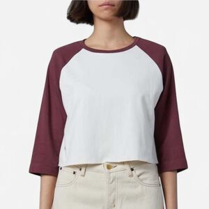 Still Here Burgundy Cropped Baseball Tee Size L | Indie Sporty Soft Grunge
